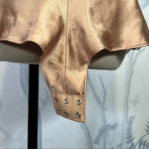 Victoria’s Secret Gold Bronze Silky Satin Lace Trim Teddy Romper Playsuit XS